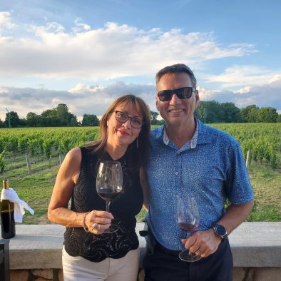 Couple drinking wine at winery