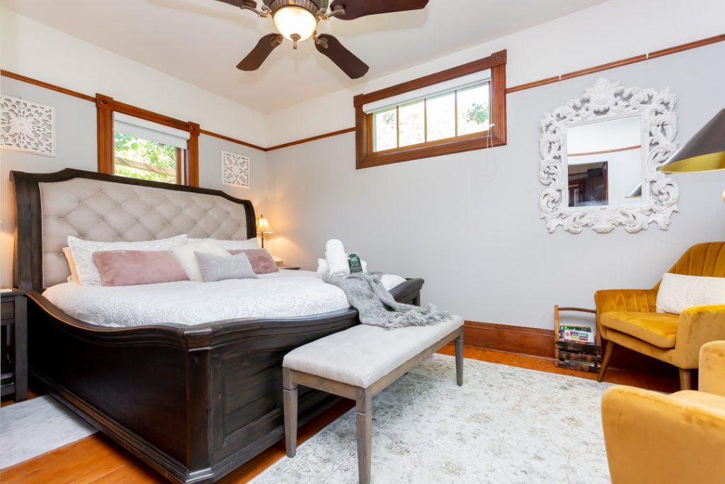 King bed with luxury bedding and pillows