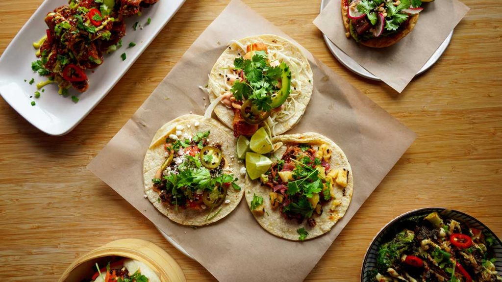 Spread of Mexican food of tacos